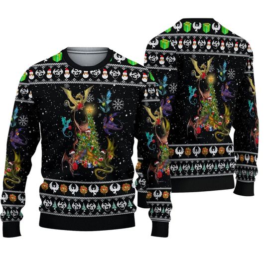 Discover Dragon And Christmas Tree Ugly Sweater