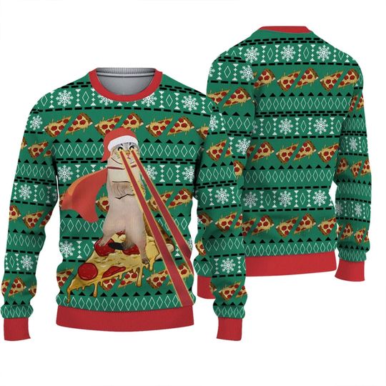 Discover Drax Pizza Cat With Laser Eyes Ugly Christmas 3D Sweater