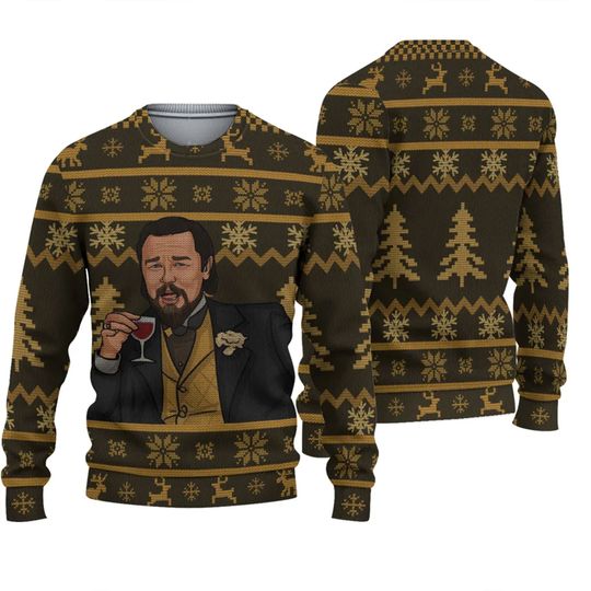 Discover Leonardo DiCaprio Laughing Meme Christmas Knitted Ugly 3D Sweater