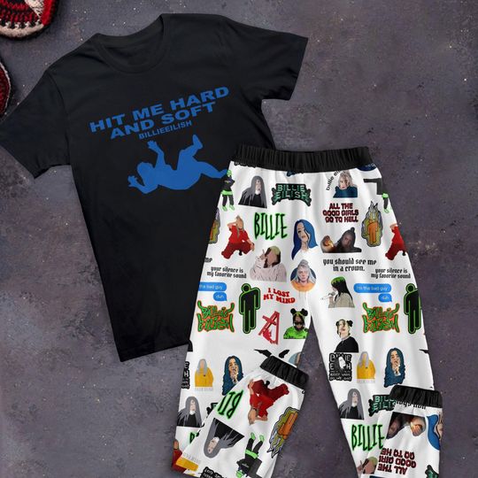 Discover Hit Me Hard and Soft Holiday Pajamas Set, Billie Eilish Personalized Family Pajamas, Billie Eilish Family Christmas Pajamas Set.
