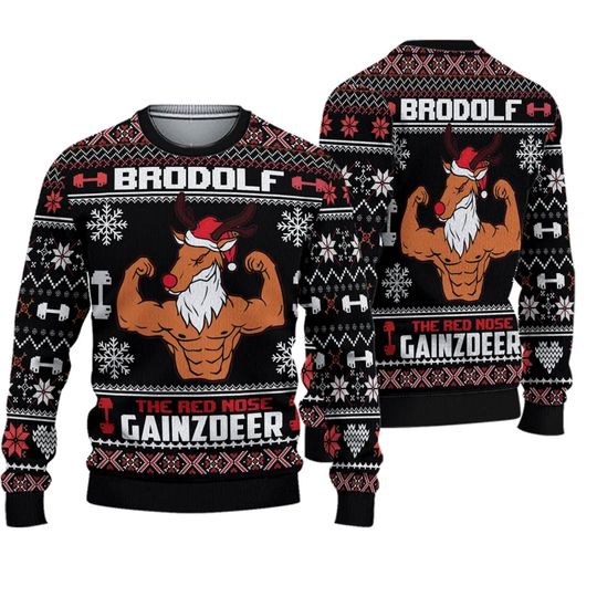 Discover Brodolf The Red Nose Gainzdeer Gym Ugly Christmas Sweater