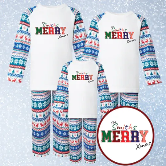 Discover Personalised Merry Xmas Matching Frosty Pajamas Set