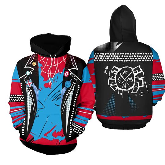 Discover Spider Punk 3D Costume Sweatshirt, The Punk Rock Spider Cosplay Costume 3D Hoodie