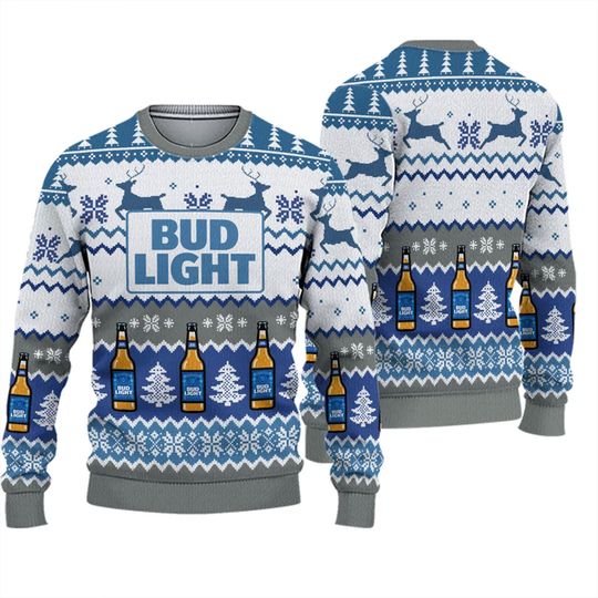 Discover 3D Bud Light Beer Ugly Christmas Sweater