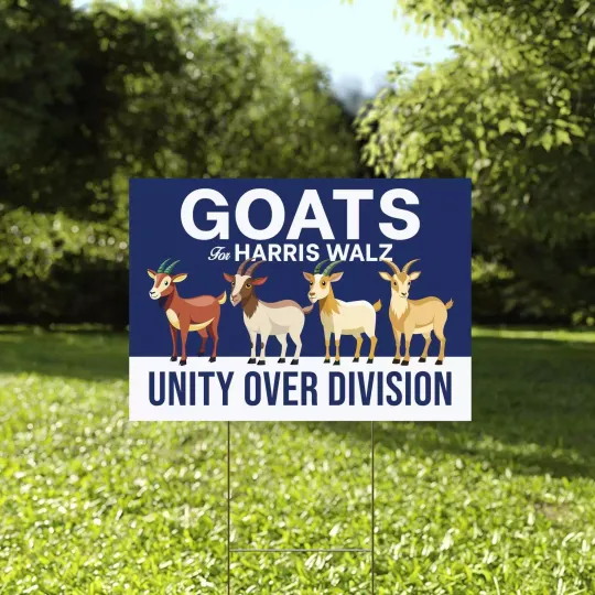 Discover Goats For Harris Walz Unity Over Division Vote Blue Save Democracy Yard Sign