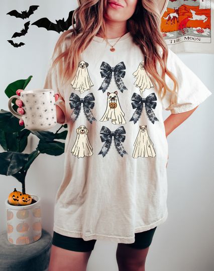 Discover Coquette Bow Halloween Ghost Dogs T-Shirt, Dog Lover Gift Halloween Shirt