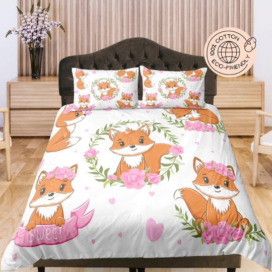 Discover Fox Pink and White Floral Bedding Sets, Bedroom Decor
