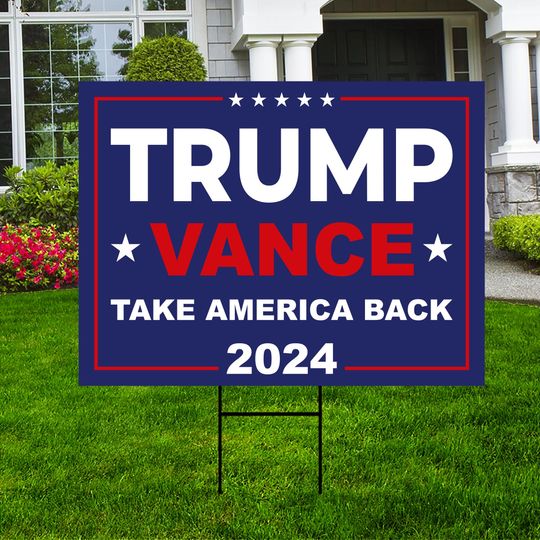 Discover Trump Vance 2024 Yard Sign - Coroplast American Flag Donald Trump For President 2024, Take America Back Yard Sign with Metal H-Stake