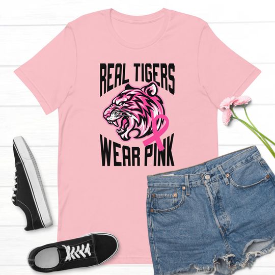 Discover Real Tigers Wear Pink | October Breast Cancer Awareness Pink Out School Spirit Shirt
