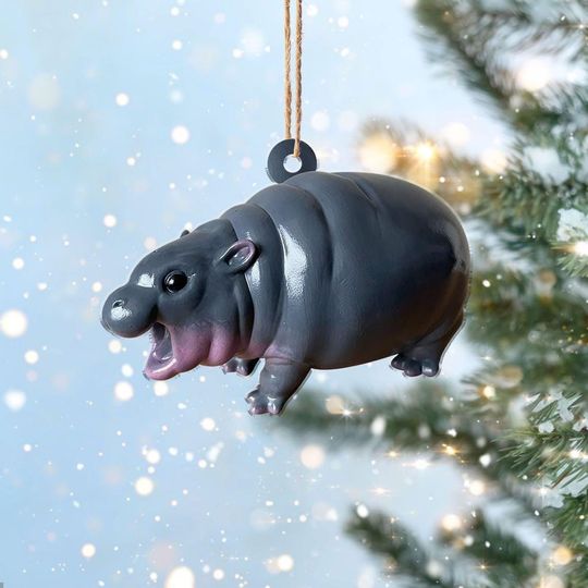 Discover Cute Baby Hippo Moo Deng 2D Flat Ornament