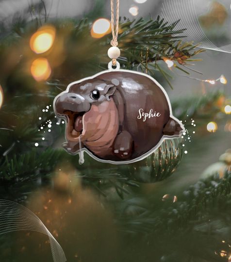 Discover Hippo Moo Deng Bouncy Pig Ornament, Custom name Cute Baby Hippo Deng