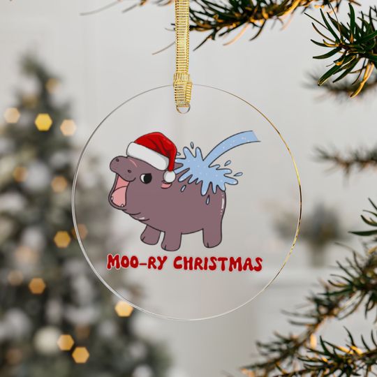Discover Moo Deng Christmas Ornament, Baby Pygmy Hippo Acrylic Tree