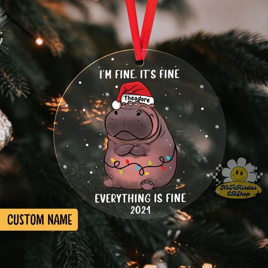 Discover Personalized Moo Deng Christmas Ornament, Cute Baby Hippo Moo Deng Gift
