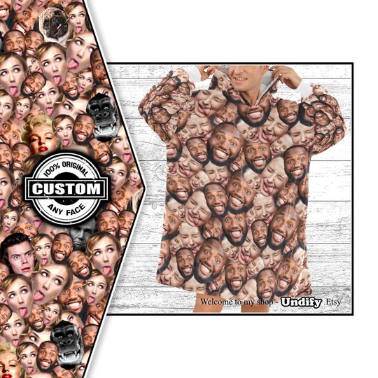 Discover CUSTOM HOODIE BLANKET Hooded Fleece Faces All Over. Personalised Valentines Christmas Birthday Fathers Mothers Day Gift