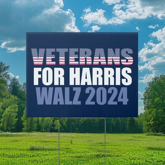 Discover Veterans for Harris Walz 2024 Election Blue Yard Sign