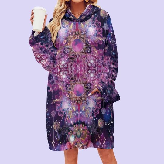 Discover Galactic Magic (Oversized Hoodie Blanket, warm rave clothes, Blanket Sweater, Hoodie Blanket