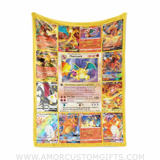 Discover Custom PK Multi Charizard Blanket | Personalized Anime Manga Game Lover Collection Card Blanket Throw