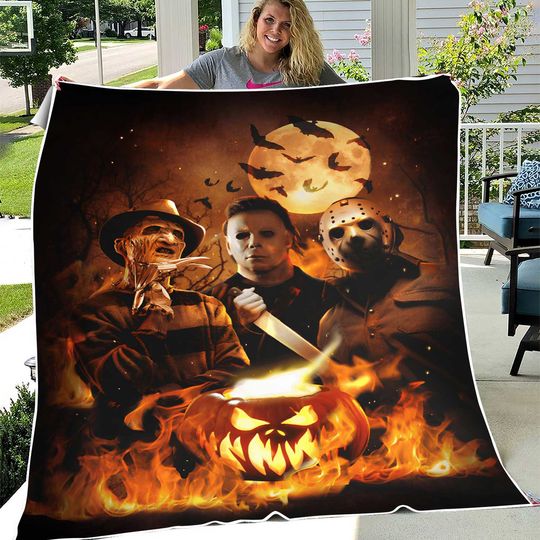 Discover Halloween Horror Movie Michael Freddy Jason Fleece Blanket, Horror Characters Blanket