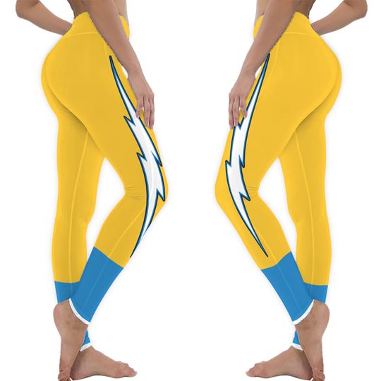 Discover LA Football Uniform Leggings/ Team Colors Gold And Powder Blue With Lightning Bolt