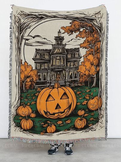 Discover Pumpkin Halloweentown Woven Blankets, HalloweenTown Vintage Woven Blankets