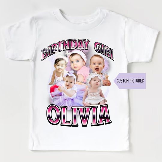 Discover Personalized Girls Birthday Photo T-shirt, Custom Bootleg Photo Toddler Shirt