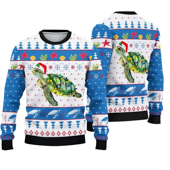 Discover Sea Turtle Ugly Christmas Sweater, Turtle Through The Snow Christmas Sweater