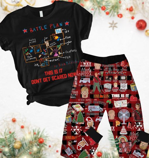 Discover Christmas Battle Plan Pajamas Set, Kevin Home Alone Movie Pajamas Pants