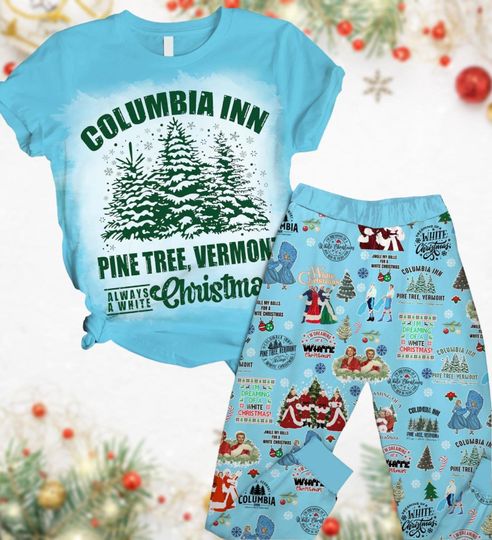 Discover White Christmas Pajamas Set, Columbia Inn Pine Tree Vermont Pj Set