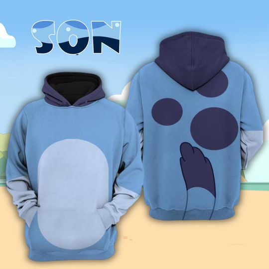 Discover Blue Dog Family 3D Hoodie For Kids And Adult, Family Costume Chrismas 3D Hoodie