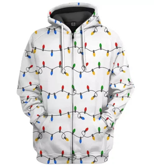 Discover 3D Christmas Light Hoodie Apparel, 3D Zip Hoodie, Xmas Gift