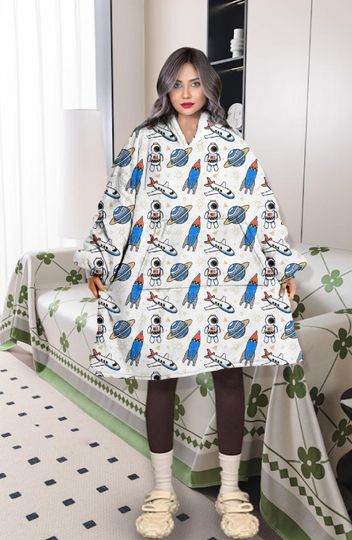 Discover Cute Space Galaxy Hooded Blanket, Oversized Galaxy Fleece Hoodie, Custom Sherpa Hoodie, Festival Hoodie