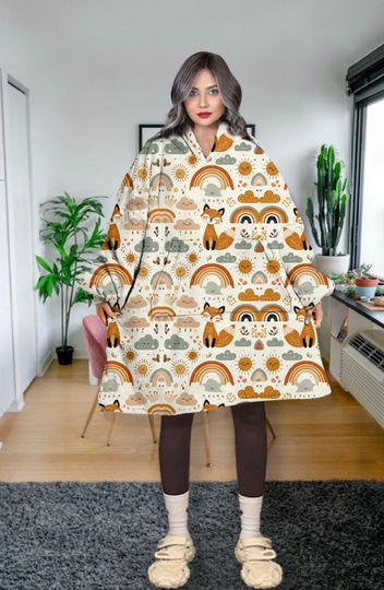Discover Fox Hooded Blanket, Oversized Fox Rainbow Fleece Hoodie, Custom Sherpa Hoodie, Festival Hoodie