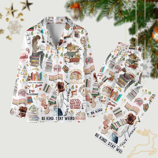 Discover Christmas Thick Pajamas, Books Pajamas Set, Reading Book T-Shirt Pants Set