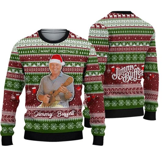 Discover All I Want For Christmas Is Jimy Buffett Xmas Ugly Christmas Sweater