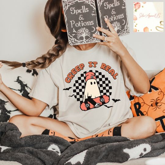 Discover Creep It Real Halloween Shirt, Cute Skater Ghost Shirt, Funny Halloween T-shirt
