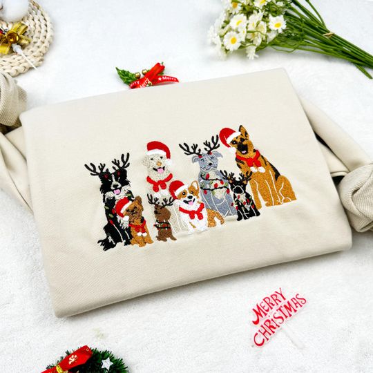 Discover Embroidered Sweatshirt for Dog Lovers - Cute Dogs Design
