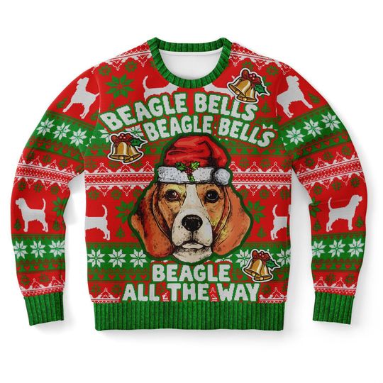 Discover Beagle Bells Beagle All The Way Funny Christmas Dog Sweatshirt, Ugly Christmas Sweater, Holiday Pet Print Sweater