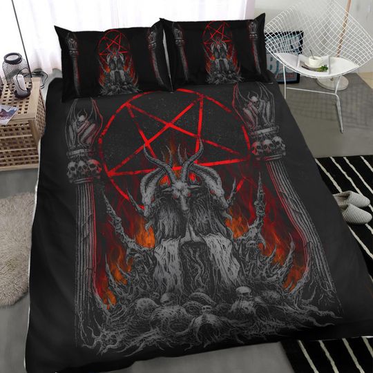 Discover Skull Satanic Goat Satanic Pentagram Flame Bedding Sets