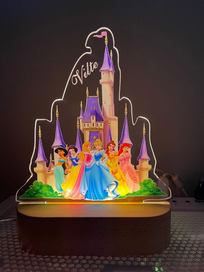 Discover Personalised  Princess Castle Night Light |Custom Name | birthday gift | Kid nursery room| table lamp|Wooden light