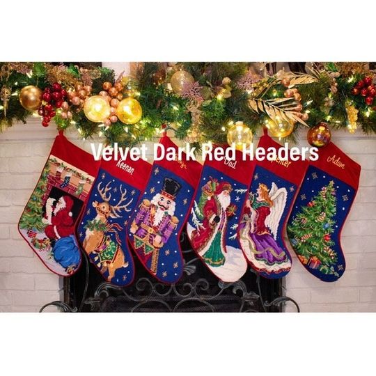 Discover Needlepoint Christmas Stocking Personalized , Santa Angel Reindeer and Nutcracker Traditional Festive Holiday Decor