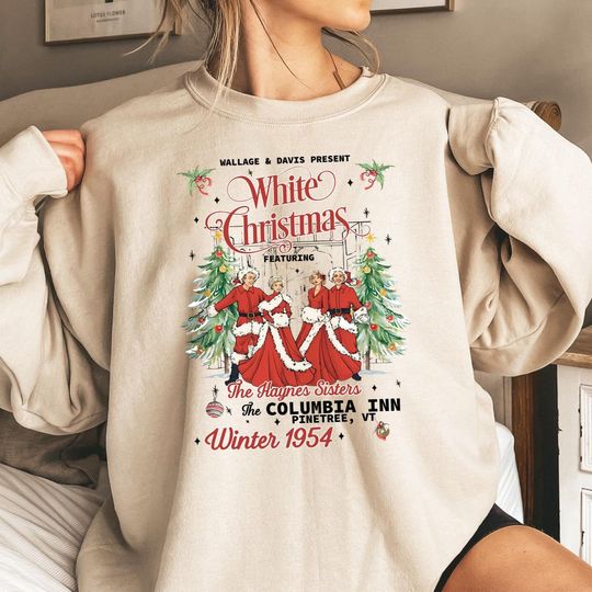 Discover White Christmas Sweatshirt with Pine Tree Design
