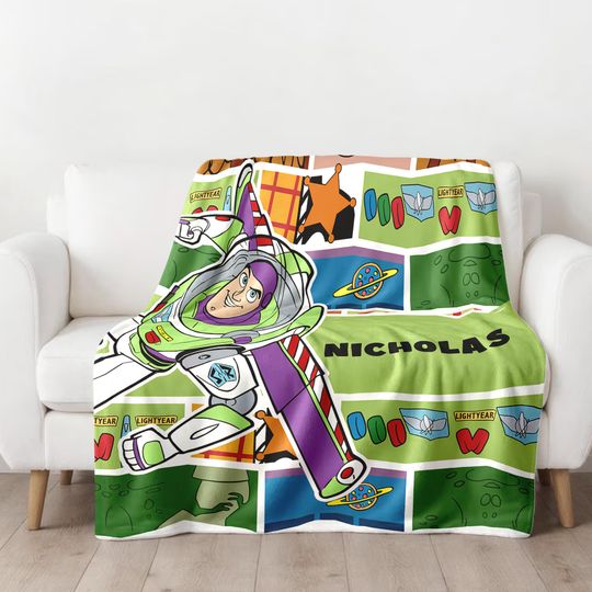 Discover Personalized Green Spaceman Police Blanket, Custom Animated Character Fleece Blanket