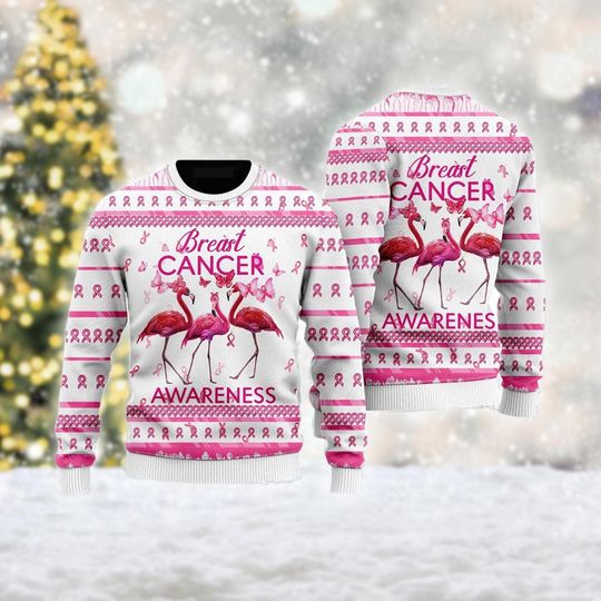 Discover Flamingo Ugly Christmas Sweater, Flamingo Breast Cancer Awareness Christmas