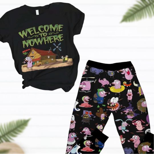 Discover Courage The Cowardly Halloween T-Shirt Pants, Dog Punk Cartoon Pajamas Set