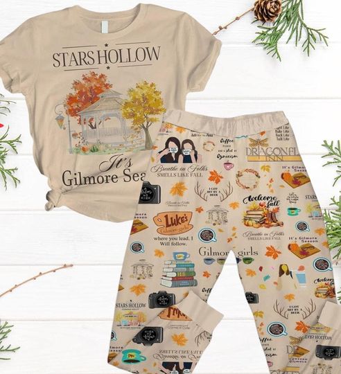 Discover Lukes Diner Coffee Pajamas, Stars Hollow Pajamas Set, Gilmore Girls Pajamas