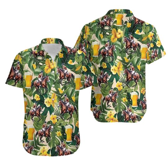 Discover Horse Racing Tropical Pattern Hawaiian Shirt