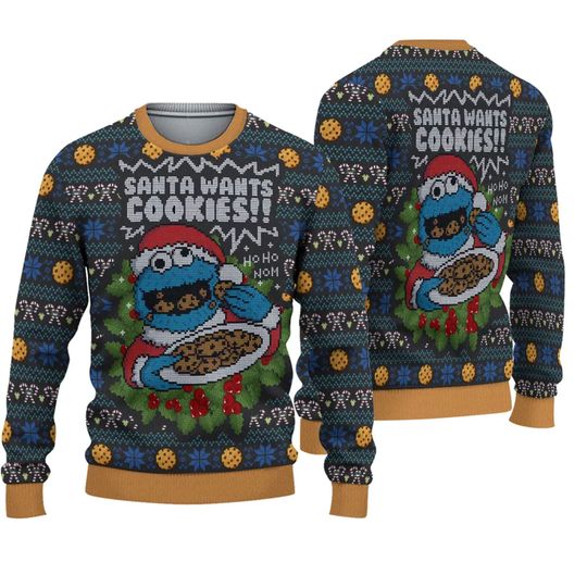 Discover Santa's Cookie Monster Ugly Christmas Sweater