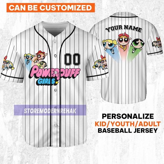 Discover Personalize The Powerpuff Girls Baseball Jersey, Funny Powerpuff Girls 90s Cartoons, Birthday Gift For Fans