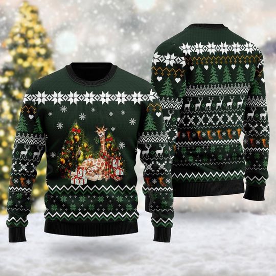 Discover Giraffe Xmas Snowflakes 3D All Over Printed T-shirt, Animal Lovers Ugly Christmas Sweater