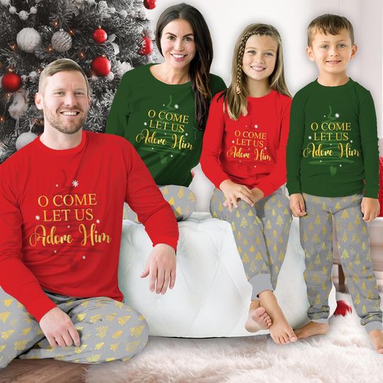 Discover O Come Let Us Adore Him Jesus Christmas Pajamas Sets